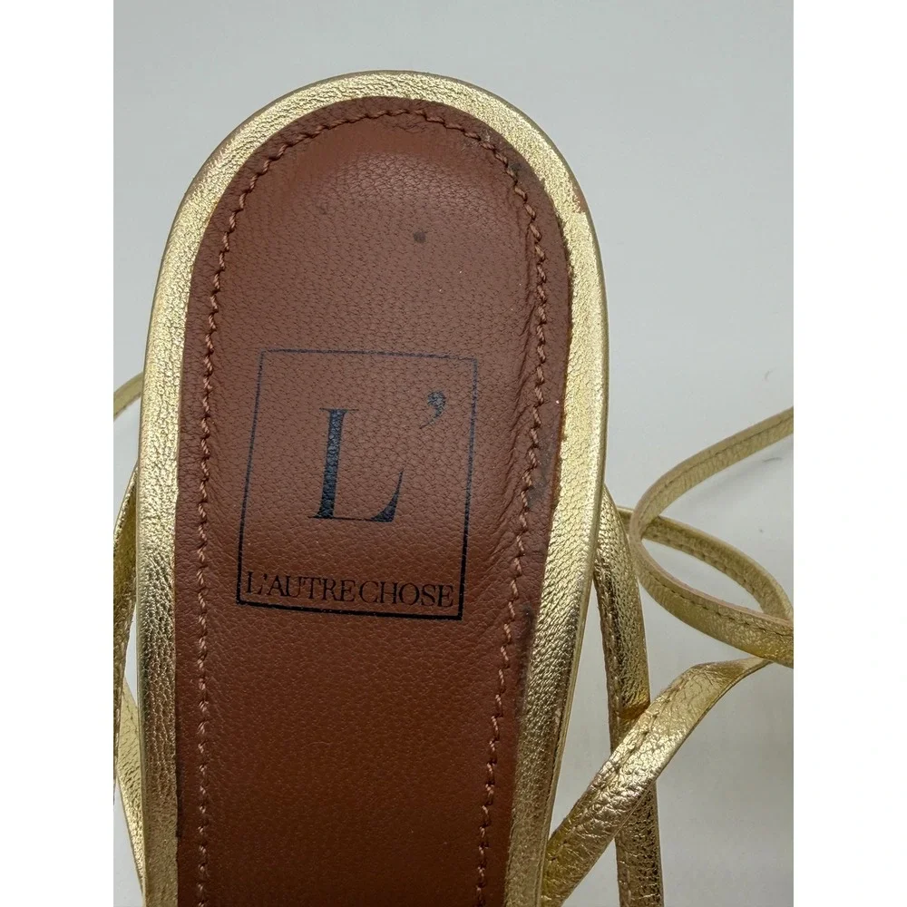 L'Autre Chose Strappy Sandals Womens 36 Gold Metallic Leather Square Toe Italy
